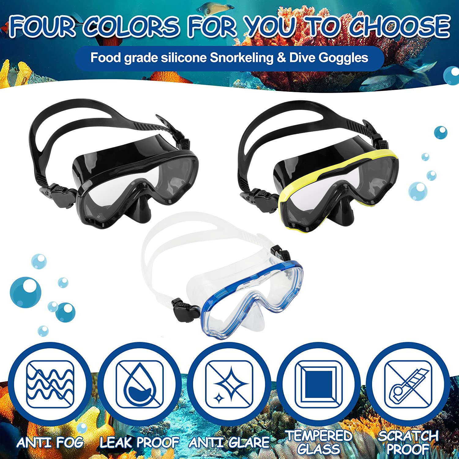 Kids Swim goggles,Diving Snorkel Mask with Nose Cover,Anti-fog Swimming Goggles for Boys Girls Youth 6-14