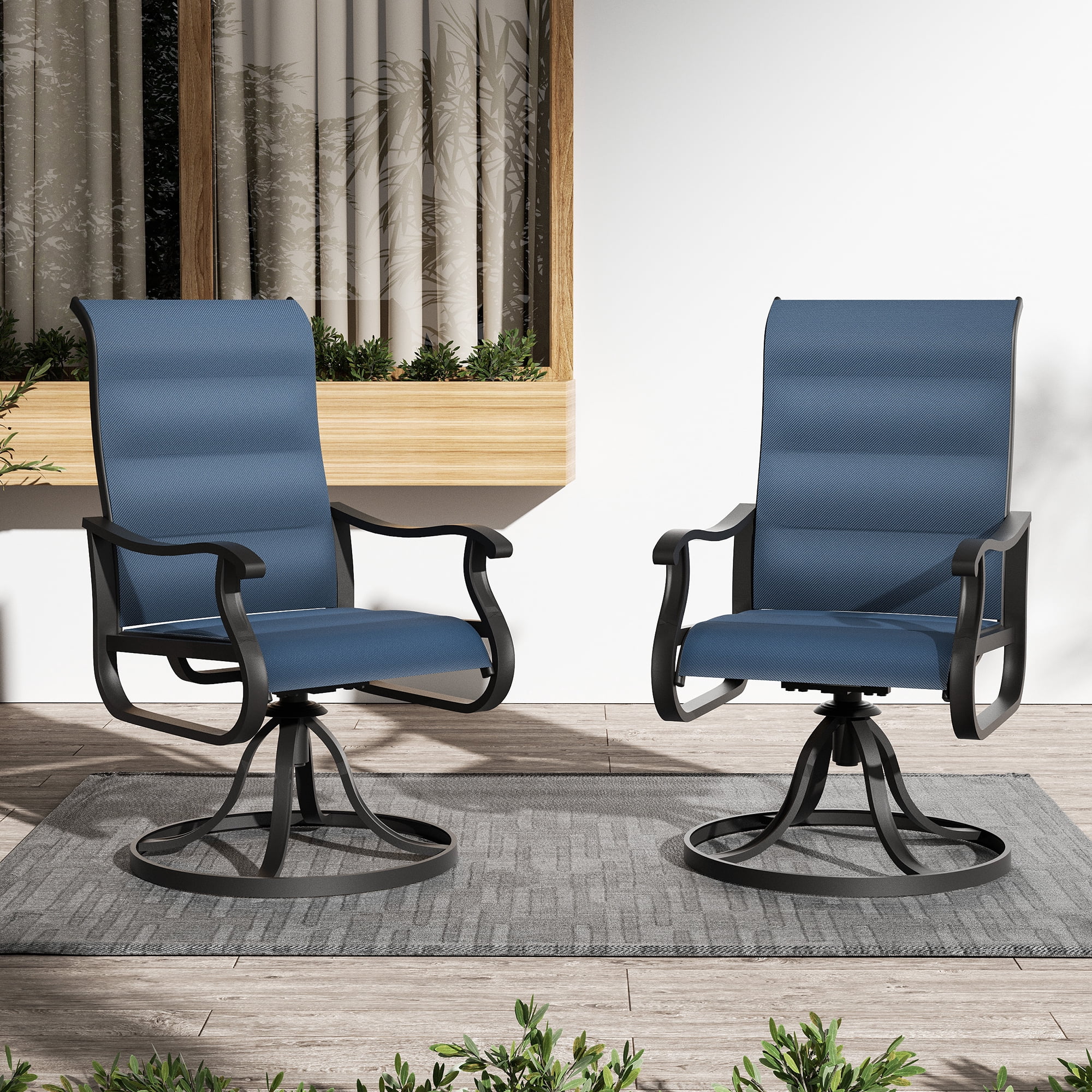 UDPATIO High Back Outdoor Dining Chairs (Set of 2), All Weather Swivel Patio Chair, Terrace Pool Garden, Blue Gray