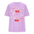 thumbnail image 7 of Tops For Women T-Shirts Oversized Cherry & Bow Print Graphic Summer Short Sleeve Fashion Clothing Purple 2XL, 7 of 7
