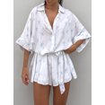 thumbnail image 3 of Mialoley Femmes Été Short Combinaison Coeur/arbre/point Imprimé Manches Revers Bouton Dwon Ample Rompers, 3 of 9