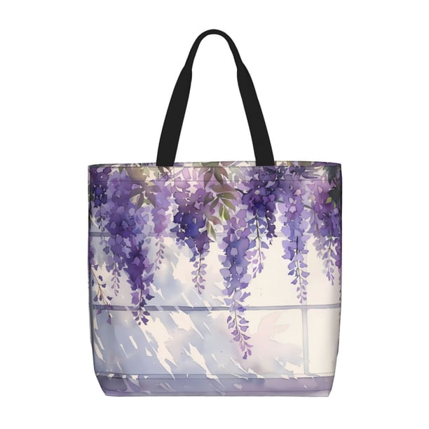 Easygdp Lavender Blooms Window Bolsa Tote para Mujer, Bolso de Hombro para Trabajo, Playa, Viajes, Compras y Supermercado
