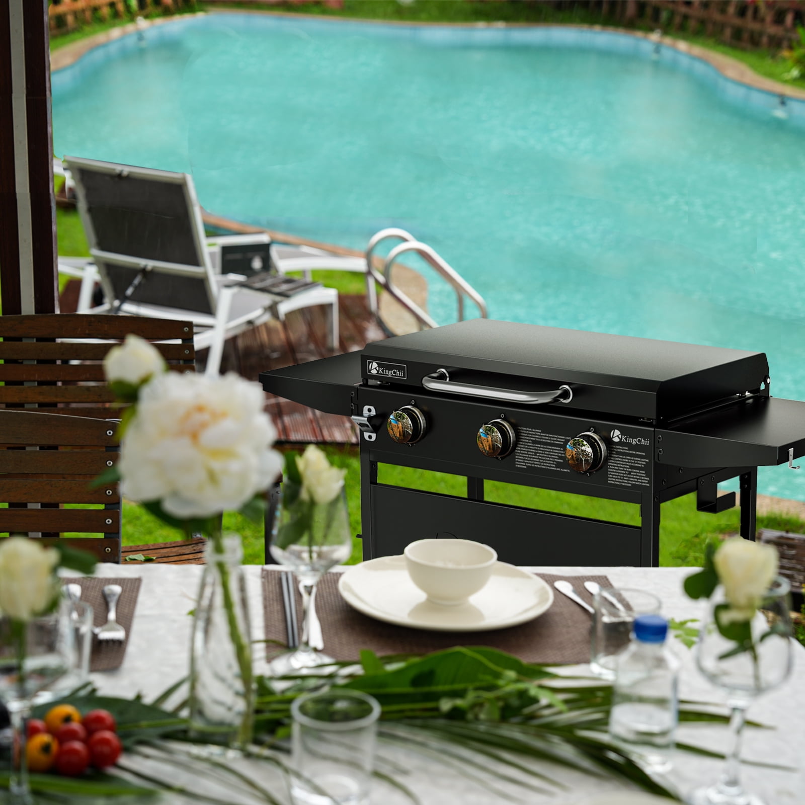 KingChii 3-Burner 27" Propane Griddle with Hard Cover for Camping, Tailgating, BBQ, Parties, Backyard & Patio