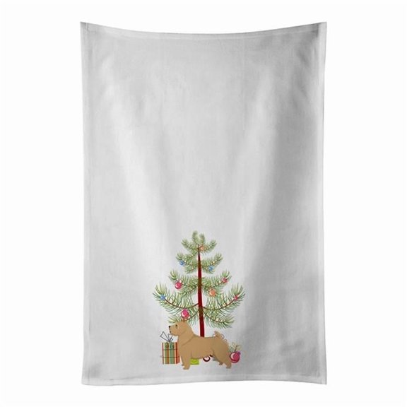 Carolines Treasures CK3551WTKT 28 x 19 in. Unisex Norwich Terrier Christmas Tree White Dish Towels Kitchen Towel - Set of 2