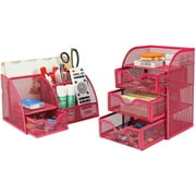 PAG Office Supplies Mesh Desk Organizer Set Accessories Storage Caddy Pen Holder for Desk, Pink