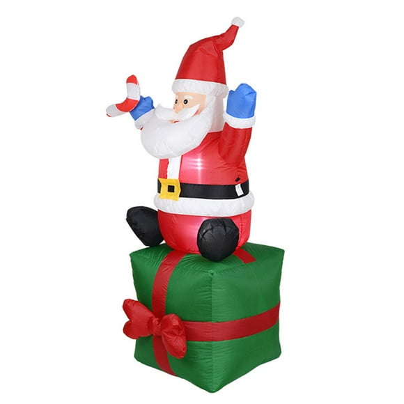S SERENABLE 5.9ft Inflatable Santa Claus On Gift Box with LED Light for Party Holiday Yard