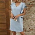 thumbnail image 4 of Htigea V-Neck Mini Dresses for Women Summer Ruffle Sleeveless Semi Formal Dress Solid Color Office Work Everyday Dresses Blue,S, 4 of 6