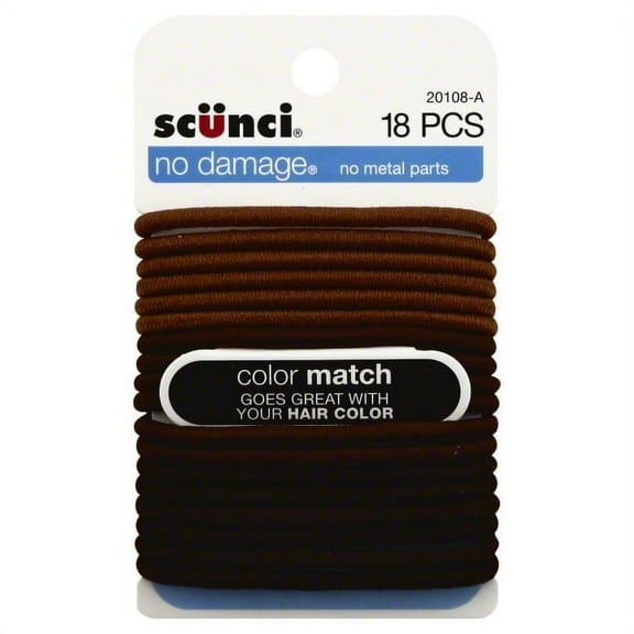 Scunci U Got This No Damage Color Match Hair Elastics, Brunette, 18-Pieces