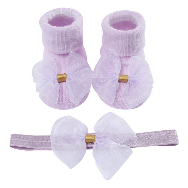 WEAIXIMIUNG Chaussettes Athlétiques Femmes Enfants Chaussettes Enfants Semelle Souple Chaussures Chaussettes Nœud Chaussettes Chaussettes de Sol 1 Pce Chaussettes + 1 Pce Bandeau Nœud