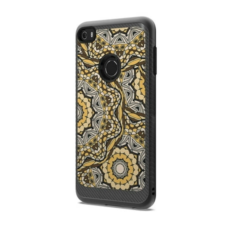 Capsule Case Compatible with Alcatel Idol 5 Alcatel Nitro 5 [Drop Protection Shock Proof Carbon Fiber Black Case Defender Design Strong Armor Shield Phone Cover] - (Brown Damask)