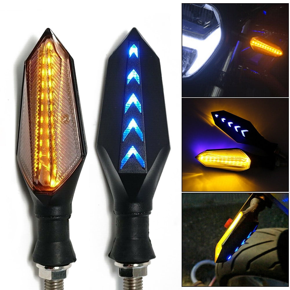 2pcs Motorcycle Indicators Universal Flowing LED Turn Signal Lights 12V Waterproof for Motorbike Scooter Quad Cruiser Off Road,Amber Yellow 
