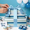 thumbnail image 3 of Blue Striped Wrapping Paper, Embossed Textured Gift Wrap for Men, Baby Boy & Graduation Gifts, Minimalist Blue Green Design for Birthday, Baby Shower, Father's Day, 17" x 33', 3 of 9