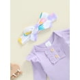 thumbnail image 6 of Nygoyerh Newborn Girls Outfit Long Sleeve Ribbed Romper + Floral Pants + Headband 3PCS Set Fall Cute Infant Clothing for 3M 6M 12M 18M, 6 of 7