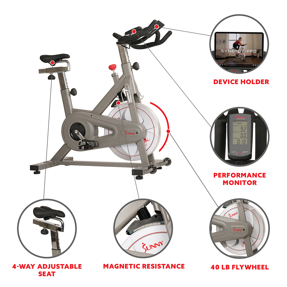 Sunny Health & Fitness Synergy Pro Magnetic Indoor Cycling Bike - SF-B1851 - image 12 of 13