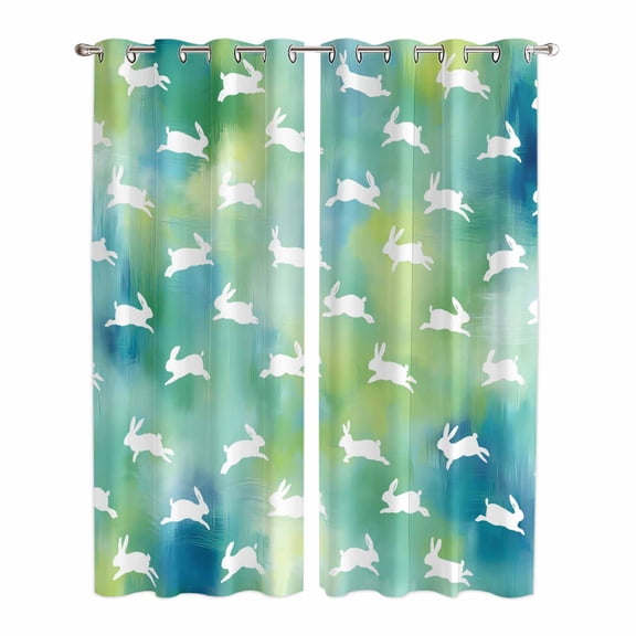 Easter Rabbit Silhouette Kitchen Curtains Window Panels, Spring Bunny Blue Green Ombre Insulated Window Treatment Curtain, Grommet Curtains for Bedroom/Living Room/Bathroom, 2 Piece 42"Wx84"L