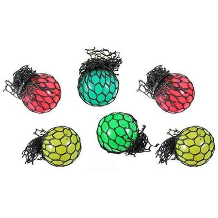 Set of 6 - Tiny 1.5" Mesh Balls - Squishy Fidget Ball with Web Netting - Stress Ball Color Changing Blobs - Sensory, Fidget Toy- Gooey Squish OT