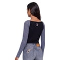thumbnail image 3 of MUDD Junior's Long Sleeve Off the Shoulder Top - Graphic Print, Rhinestone Embellished T-Shirt for Women Sizes S-XL, 3 of 6