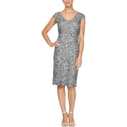 Alex Evenings Women's Petite Short Shift Knee Length V Neck Dress (Petite & Regular), Gunmetal, 6P