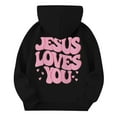 thumbnail image 4 of XADYUY Jesus Loves You Hoodie for Kids Girls Letter Print Christian Long Sleeve Sweatshirts Toddler Oversized Pullover Tops Casual Cute Fleece Sweaters with Pockets,Black, 4 of 5