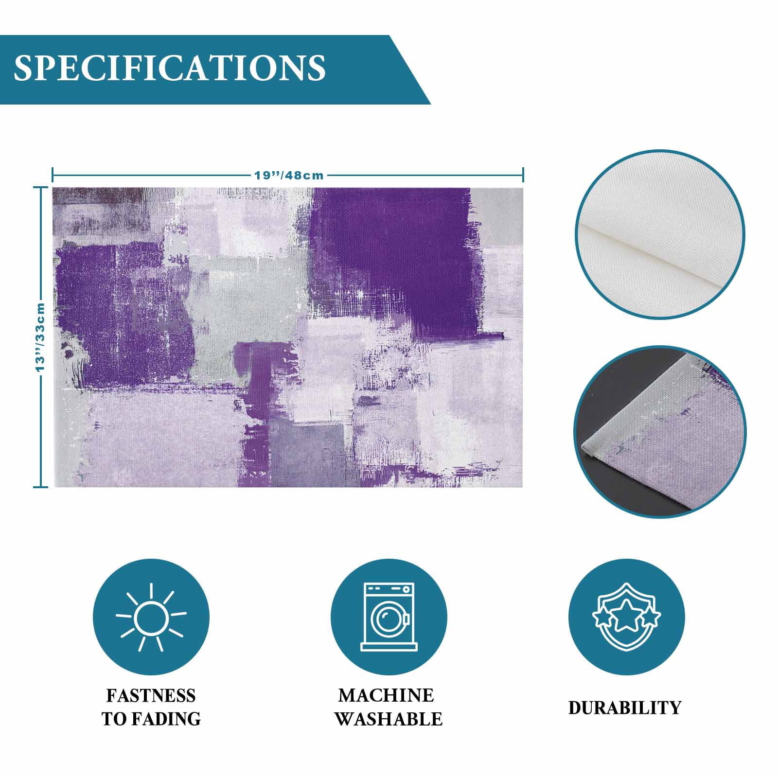Placemats Set of 4, Purple Gray Block Placemats Set of 4, Abstract Art Tablemats Washable Placemat Table Decoration for Kitchen Table Dinner Party Home Decor Indoor Outdoor 13x19 Inch