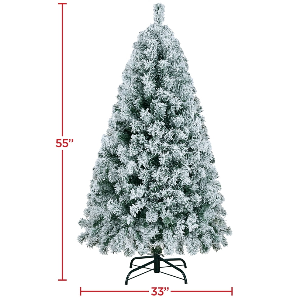 Alden Design 4.5 ft Pre-lit Flocked Christmas Tree with Warm Lights, Frosted White