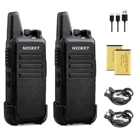 NXGKET Walkie Talkies for Adults, Portable Two Way Radio Rechargeable Long Range Hands Free with 1500mAh Battery Earpiece for Commercial Cruises Hotel Hunting Hiking, 2 Pack