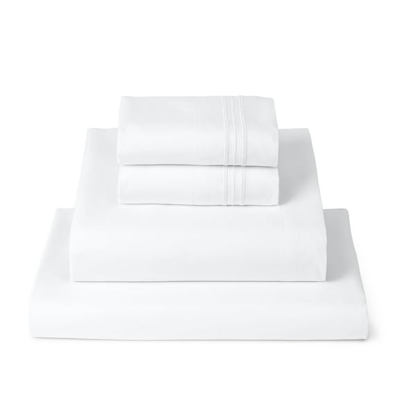 Mellanni 4-Piece Iconic Queen Bedsheet Set - Microfiber, 16" Deep Pocket, Cooling, Wrinkle, Fade, Stain Resistant, White