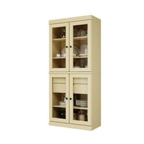 Palace Imports 100% Solid Wood Kitchen Pantry Storage Cabinet with Glass Doors, Adjustable Shelves and 2-Drawers, Yellow