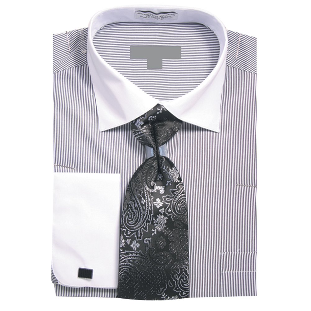 Sunrise Outlet Men's Pin Stripe Dress Shirt w Tie Hanky Cufflinks