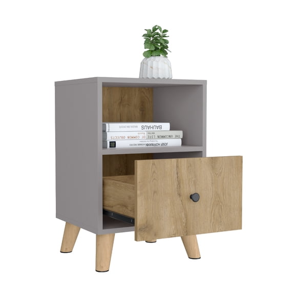 Mesa de Noche Excelsior Hamilton Macadamia Gris Madera Aglomerada