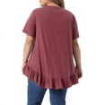 thumbnail image 4 of DARING DIVA Women's Plus V Neck Button Up Ruffled Hem Blouse Tops 3X Burgundy, 4 of 6