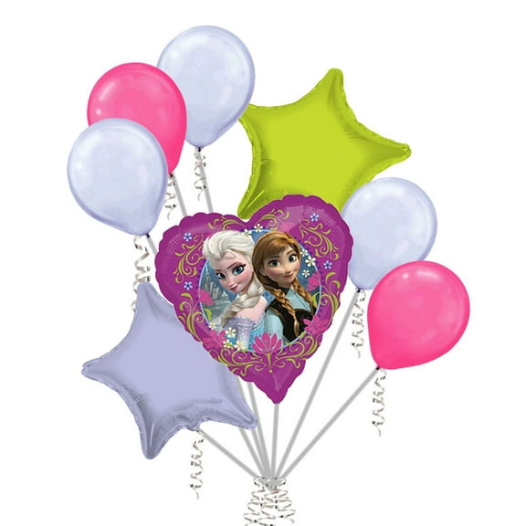8 pc Disney Frozen Heart Balloon Bouquet Party Decoration Elsa Anna Birthday