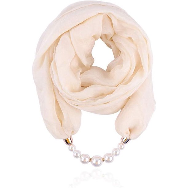 Collar de bufanda de estilo clásico para mujer, bufandas infinitas de gasa sólida, colgante de perlas, accesorios de joyería (sc0036)