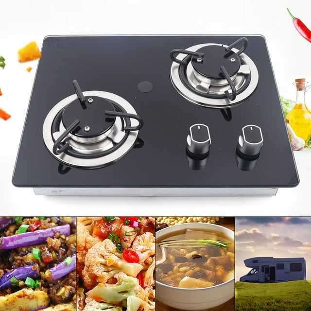 Miumaeov 2 Burner Caravan Gas Stove Builtin Cooker Hob 0.31in Tempered