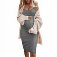 thumbnail image 3 of Robe Femme Enceinte Sans Manches Robe Courte Couleur Unie Été Femme Robe Sans Manches Porter, Gris, 3TG, 3 of 6