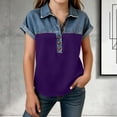 thumbnail image 2 of Pretxorve Kids Girls Summer T Shirt Lapel Short Sleeve Print Denim Splicing Button Embellishment Casual Top Sizes 4-15Y, 2 of 5