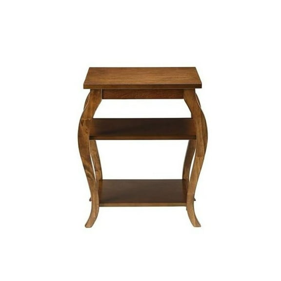 End Table With Shelves - Walnut Brown Living Room Accent Table - 20x18x23 Inch