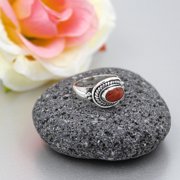 Ethnic Tribal Designer Fashion Ring for Women, Red Coral Gemstone 925 Sterling Silver Tibetan Gypsy Bohemian Boho Fashion Designer Finger Jewelry Handmade By Artisans, Size P1/2
