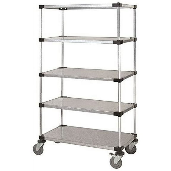 18" Deep x 42" Wide x 60" High 5 Tier Solid Galvanized Mobile Shelving Unit with 1200 lb Capacity