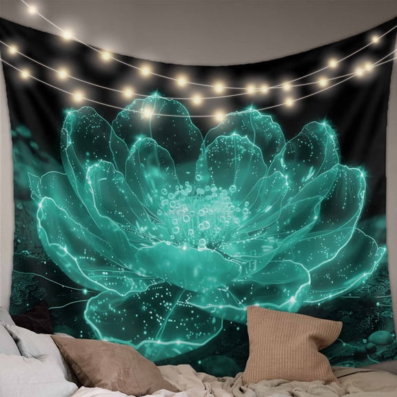Teal Black Floral Tapestry for Bedroom Wall Hanging Tapestry, Modern Minimalist Ombre Botanical Ceiling Backdrop Tapestries Poster Blanket Wall Decor for Teens Room Living Room Dorm 39" x 59"