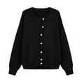 thumbnail image 7 of VSSSJ Women's Button Down Knit Cardigan Round Neck Loose Solid Long Sleeve Sweater Jacket Outerwear Casual Fall Winter Outfits Black L, 7 of 7