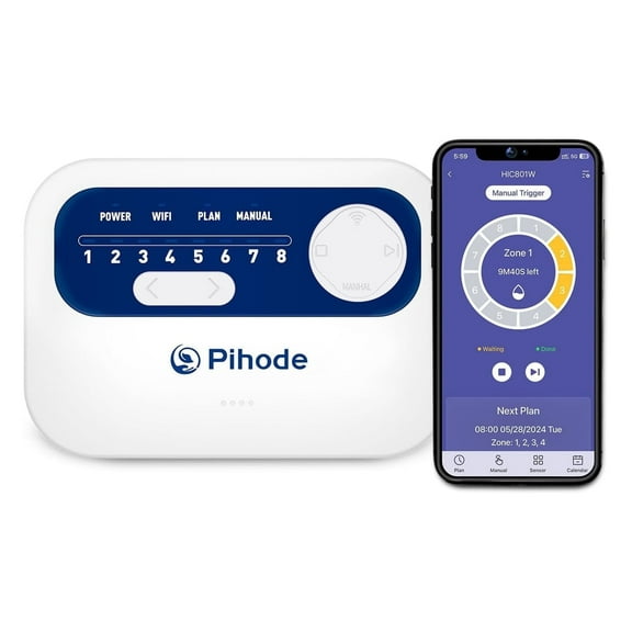 Pihode Smart Sprinkler Controller, 8-Zone Wi-Fi Connectible Smart Irrigation System & App Remote Control, Smart Features Rain Skip, Customized Watering Schedule & Seasonal Adjustment