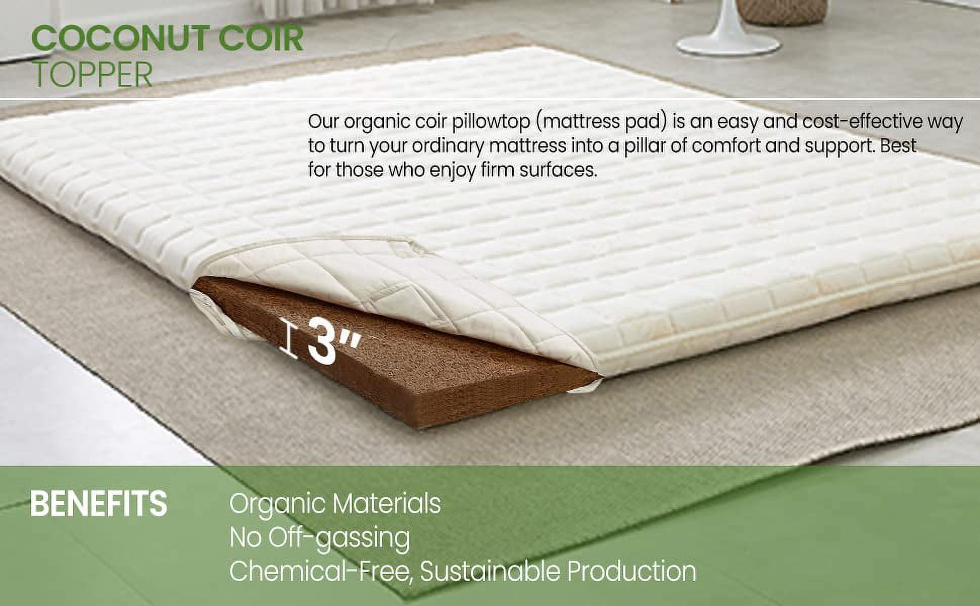 Palmpring Organic Mattress 3 Inch Mattress Topper Pillow Topper  – Organic Coconut Coir Cotton Wool 3 Inch Pad Pillowtop Firm Bed Comfort Sleep Body Support(QUEEN)