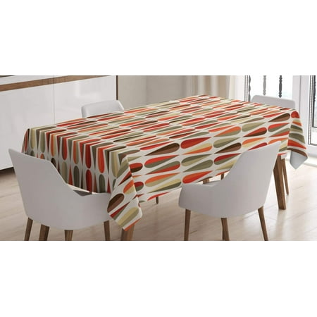 

Mindunm Retro Tablecloth Sixties and Seventies Style Geometric Round Shaped Design with Warm Colors Print Dining Room Kitchen Rectangular Table Cover 60 X 84 Orange Cream