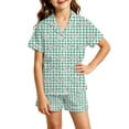 thumbnail image 4 of RUTAYY Girls Pajama Set Bow Gingham Graphic 2 Piece Sleepwear Button Down Lapel Collar Relax Outfit Green, 4 of 4