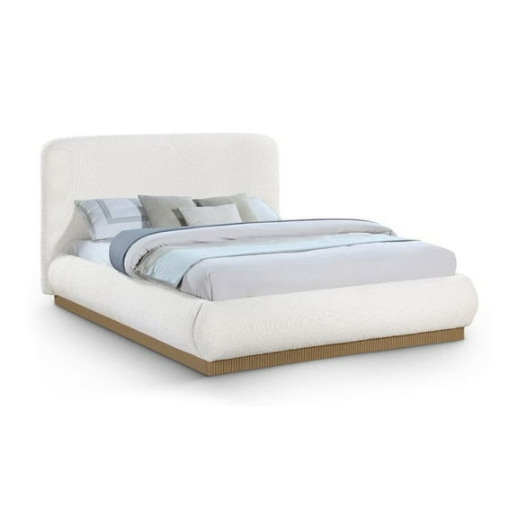 Meridian Furniture Rigby Cream Boucle Fabric Queen Bed