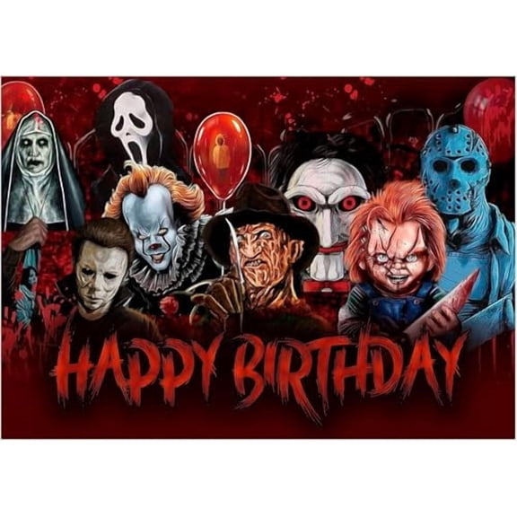 Horror Themed Birthday Edible Image Edible cake topper for 1/4 sheet cake or larger