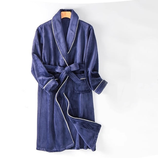 Fleece Robes for Men with Pockets and Belt Long Sleeve Collared Bathrobes Mens Casual Solid Color Thermal Warm Open Front Loungewear Bath Robe Pajamas
