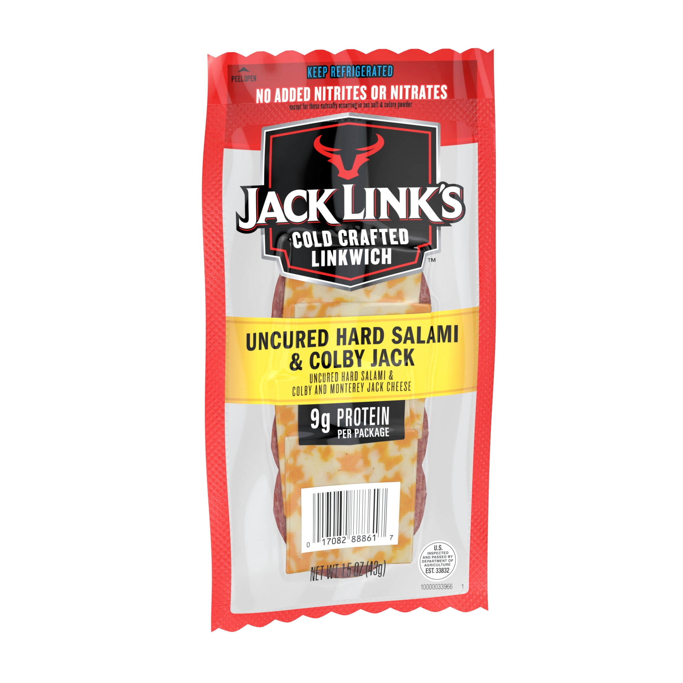 Jack Link's Hard Salami & Colby Jack Cheese Linkwich, Cold Crafted®, 1.5 oz Each, Individually Wrapped