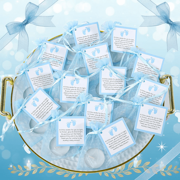 50pcs Tea Light Candles Set for Baby Shower Party Favors, Christening Favors for Guests, Baby Boy Gender Reveal Favors. (Blue)