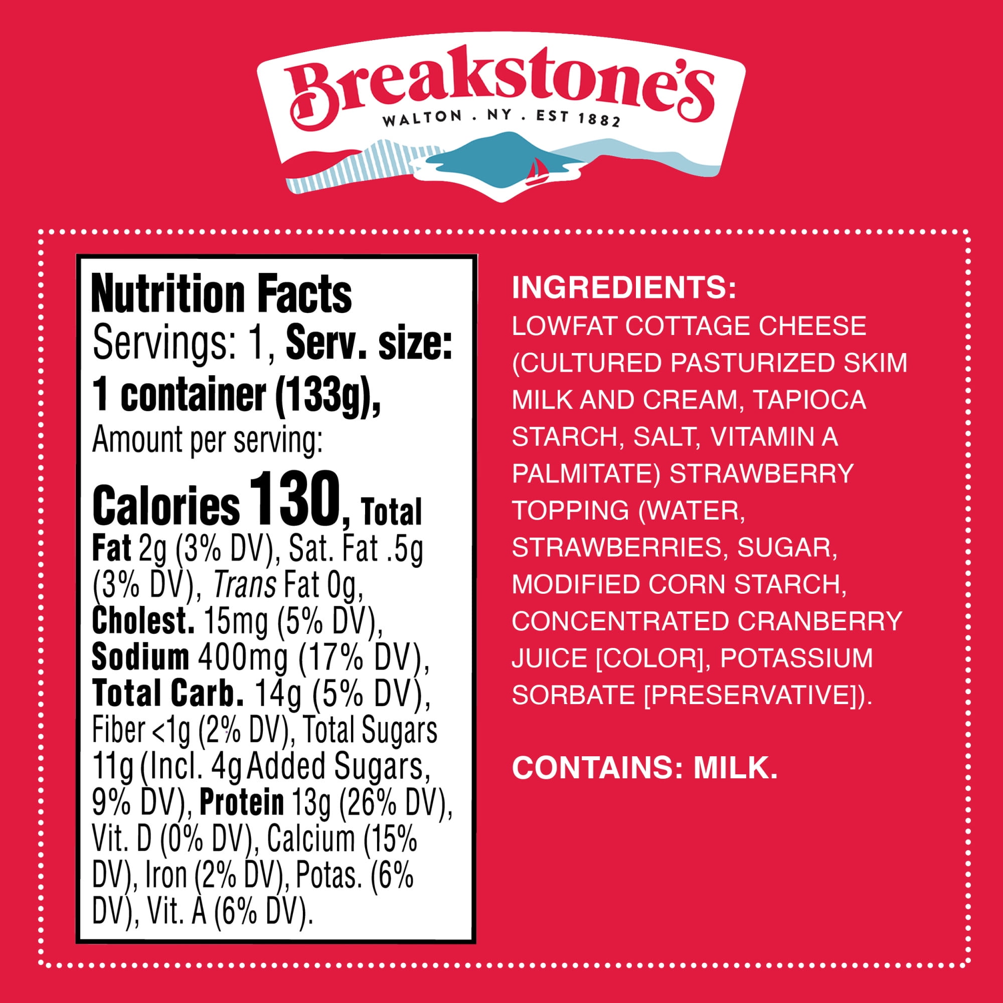 Breakstone's Cottage Doubles Lowfat Cottage Cheese with 2% Milkfat and Strawberry Topping, 4.7 oz Cup